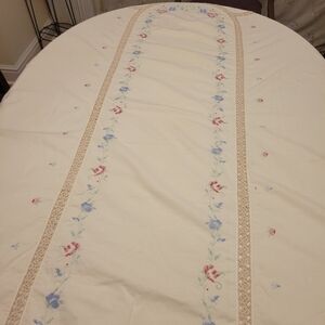 Vintage Bisque Hand Embroidered 66 x 115 Tablecloth with 12 Matching Napkins